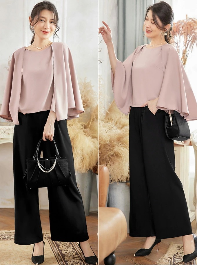 セットアップ フレアトップス＋パンツ ママスーツ パンツスーツ セレモニー お呼ばれ 入学式 卒業式 子連れ 入園式 二次会 披露宴 パーティー 同窓会 七五三 お宮参り 服装 母親 体型カバー オ