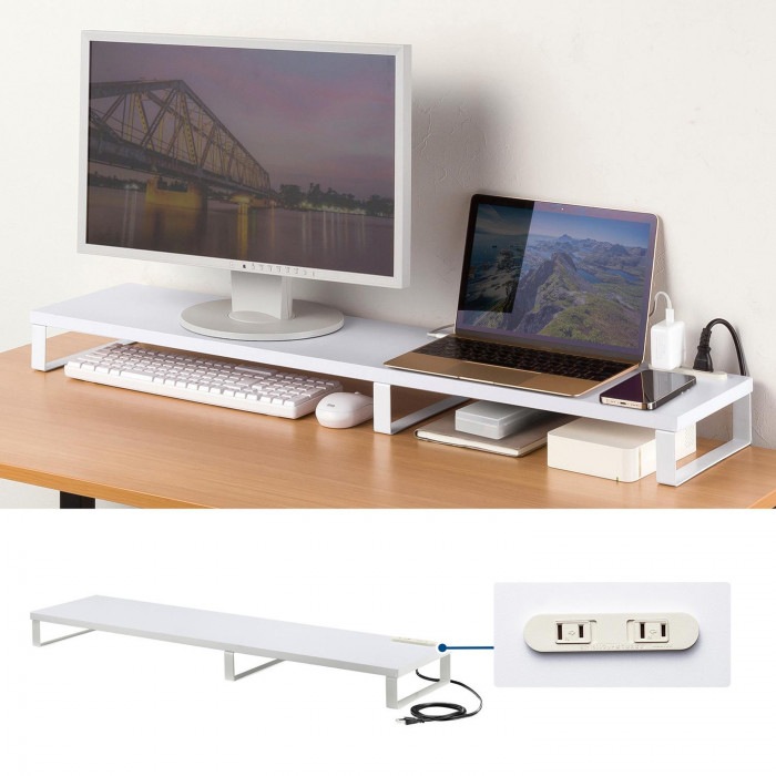 サンワサプライ コンセント付きモニター台 W1000 ホワイト MR-LC213W サンワサプライ コンセント付きモニター台 W1000 ホワイト MR-LC213W