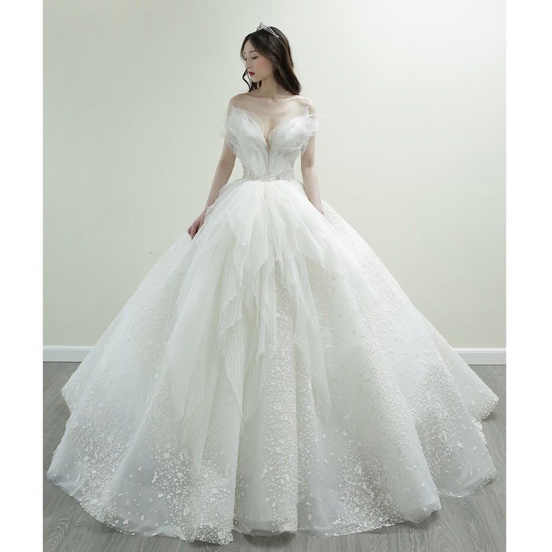 花嫁星空メインウェディングドレス2025 idiフォトスタジオ撮影ワンショルダー豪華な気質スーパースリムプリンセス 花嫁星空メインウェディングドレス2025 idiフォトスタジオ撮影ワンショルダー豪華な気質スーパースリムプリンセス