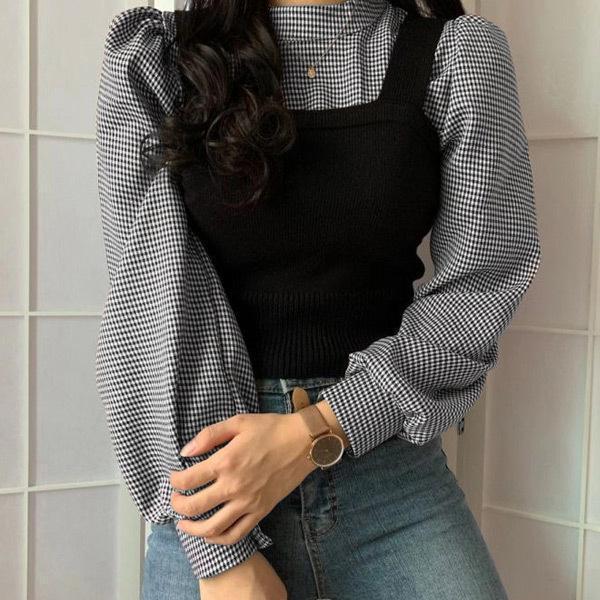 ブラウス 長袖 ローハイネック ビスチェ レディース 2点セット ニットビスチェ ノースリーブ トップス ミディアム丈 薄手 パフスリーブ ゆったり 無地 ブラウス 長袖 ローハイネック ビスチェ レディース 2点セット ニットビスチェ ノースリーブ トップス ミディアム丈 薄手 パフスリーブ ゆったり 無地