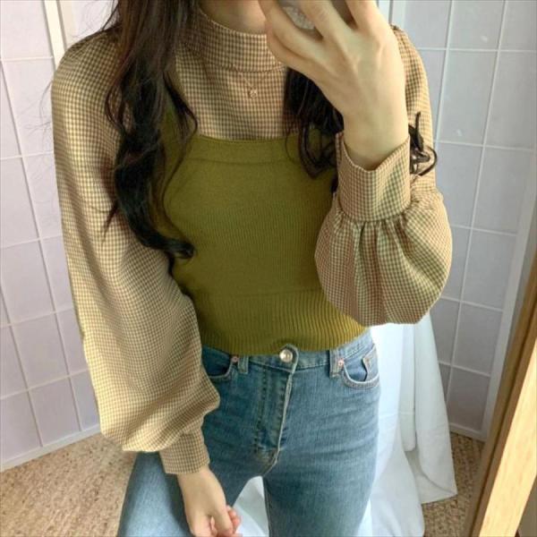 ブラウス 長袖 ローハイネック ビスチェ レディース 2点セット ニットビスチェ ノースリーブ トップス ミディアム丈 薄手 パフスリーブ ゆったり 無地 ブラウス 長袖 ローハイネック ビスチェ レディース 2点セット ニットビスチェ ノースリーブ トップス ミディアム丈 薄手 パフスリーブ ゆったり 無地