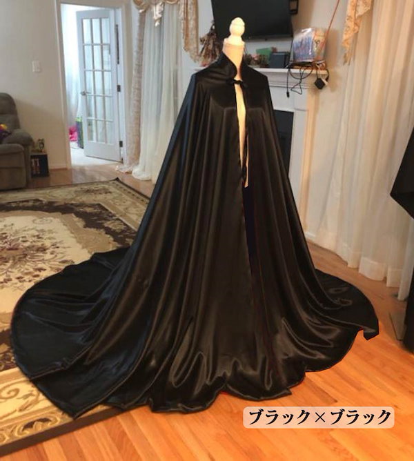 Qoo10] ロング マント ブラック ワインレッド