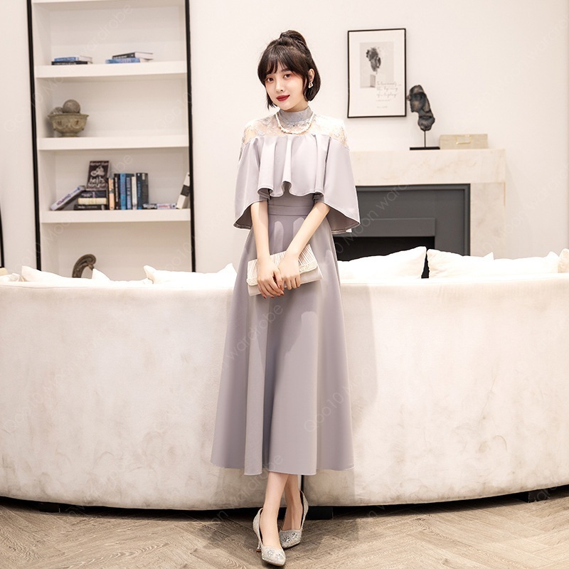 パーティードレス 結婚式 ドレス ミモレ丈 ロングドレス 演奏会 ドレス 二次会 ウェディングドレス Aライン ドレス パーティー ピアノ お呼ばれ 披露宴-15