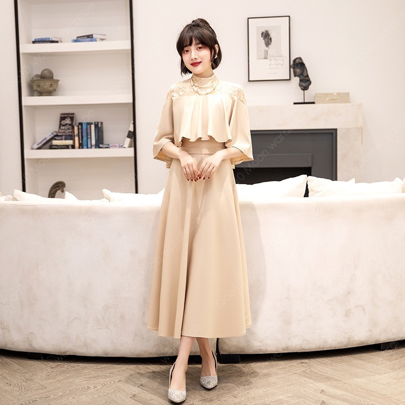 パーティードレス 結婚式 ドレス ミモレ丈 ロングドレス 演奏会 ドレス 二次会 ウェディングドレス Aライン ドレス パーティー ピアノ お呼ばれ 披露宴-15