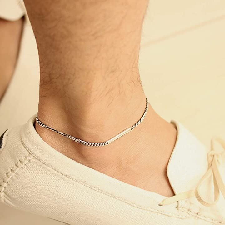 メンズ アンクレット スターリング シルバー 925 チェーン スティック ミサンガ 男女兼用( シルバー)