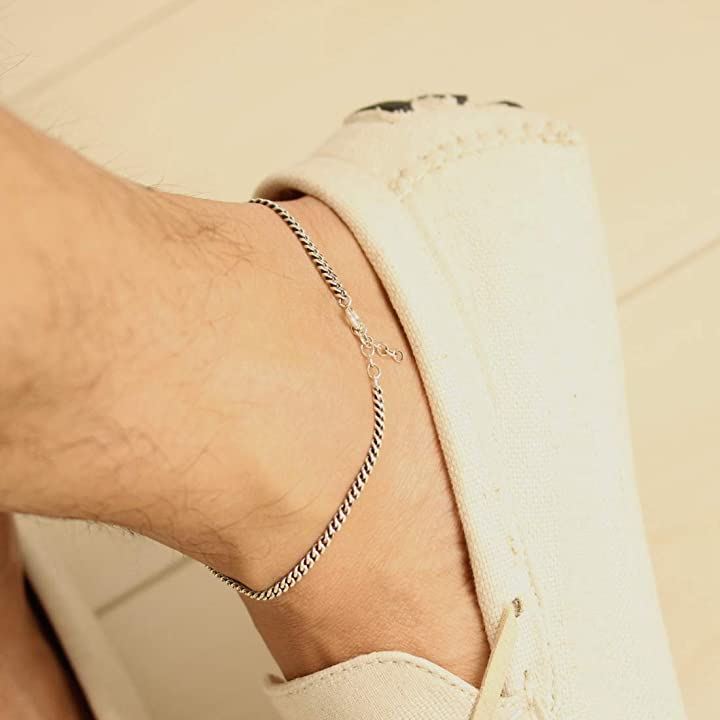 メンズ アンクレット スターリング シルバー 925 チェーン スティック ミサンガ 男女兼用( シルバー)