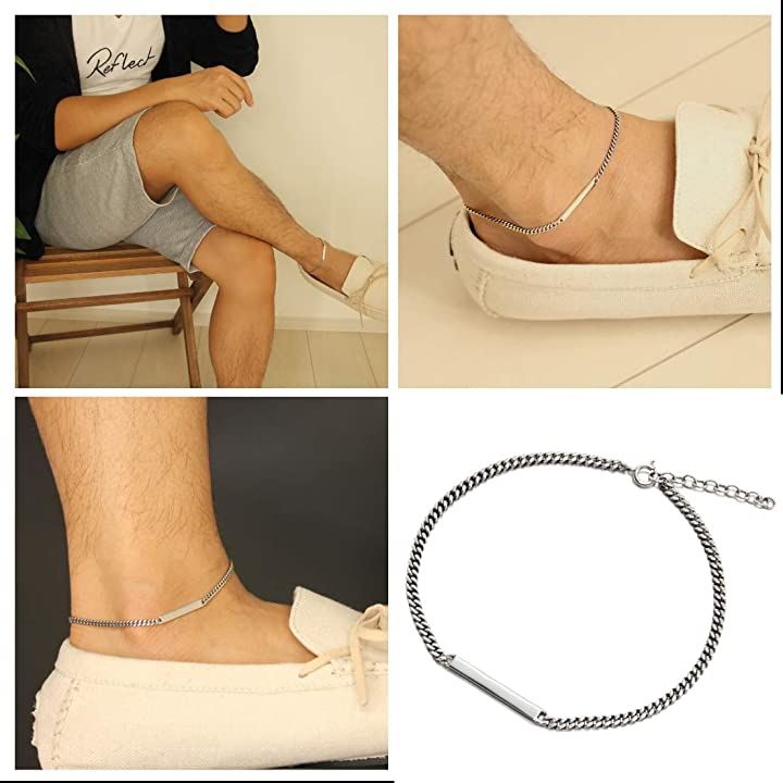 メンズ アンクレット スターリング シルバー 925 チェーン スティック ミサンガ 男女兼用( シルバー)