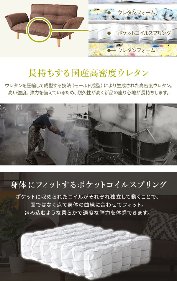 日本製 リクライニングソファー/ローソファー [1人掛け PVC生地 ダークブラウン] 脚部：ブラウン 幅88cm 肘付き 脚付き