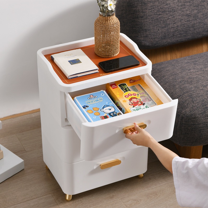 和風シンプル引き出し式ベッドサイド収納キャビネット寝室リビングルームバスルーム収納仕分け多層収納キャビネット-グリーン ホワイト