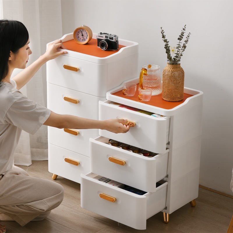 和風シンプル引き出し式ベッドサイド収納キャビネット寝室リビングルームバスルーム収納仕分け多層収納キャビネット-グリーン ホワイト