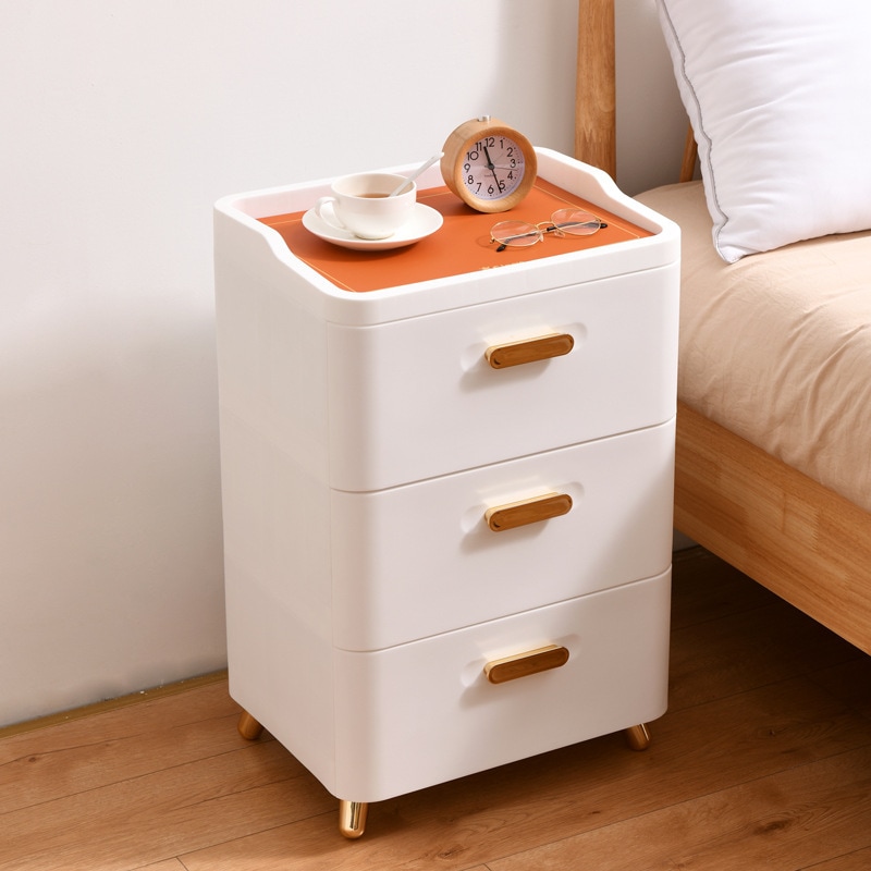 和風シンプル引き出し式ベッドサイド収納キャビネット寝室リビングルームバスルーム収納仕分け多層収納キャビネット-グリーン ホワイト