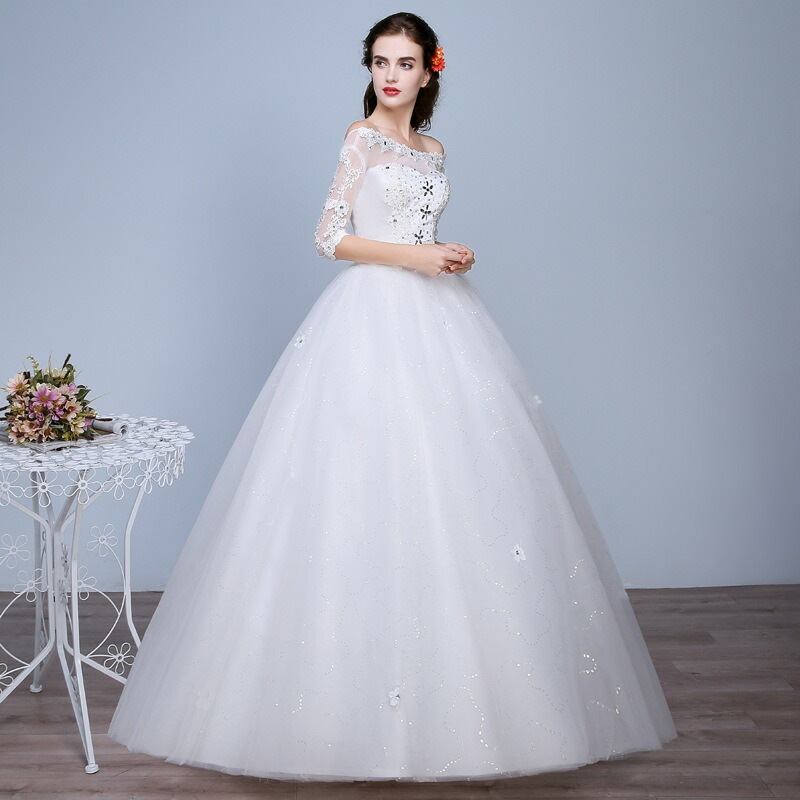 ウエディングドレス 7分袖 ステージドレス 結婚式 二次会 イブニングドレス 披露宴 海外挙式 編み上げタイプ バックレス 豪華ドレス プリンセスラインドレス 前撮りドレス フォーマルドレス 撮影 お