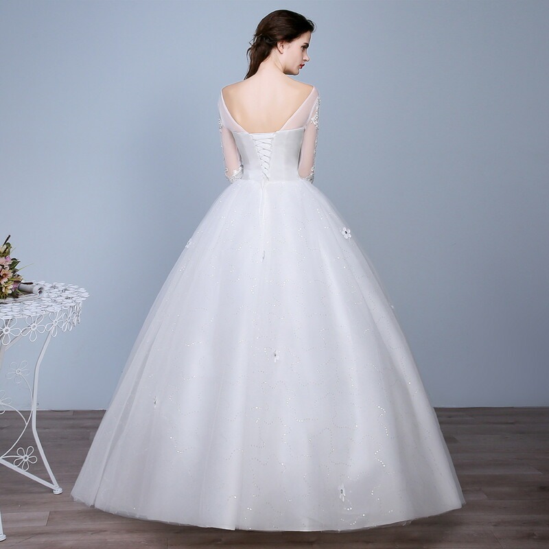 ウエディングドレス 7分袖 ステージドレス 結婚式 二次会 イブニングドレス 披露宴 海外挙式 編み上げタイプ バックレス 豪華ドレス プリンセスラインドレス 前撮りドレス フォーマルドレス 撮影 お