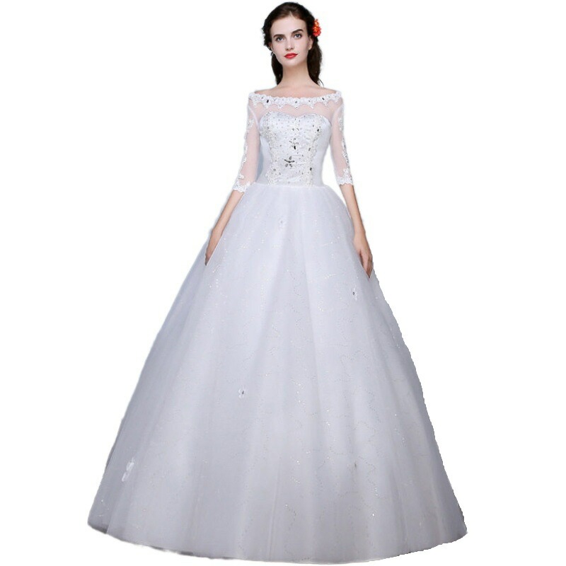 ウエディングドレス 7分袖 ステージドレス 結婚式 二次会 イブニングドレス 披露宴 海外挙式 編み上げタイプ バックレス 豪華ドレス プリンセスラインドレス 前撮りドレス フォーマルドレス 撮影 お