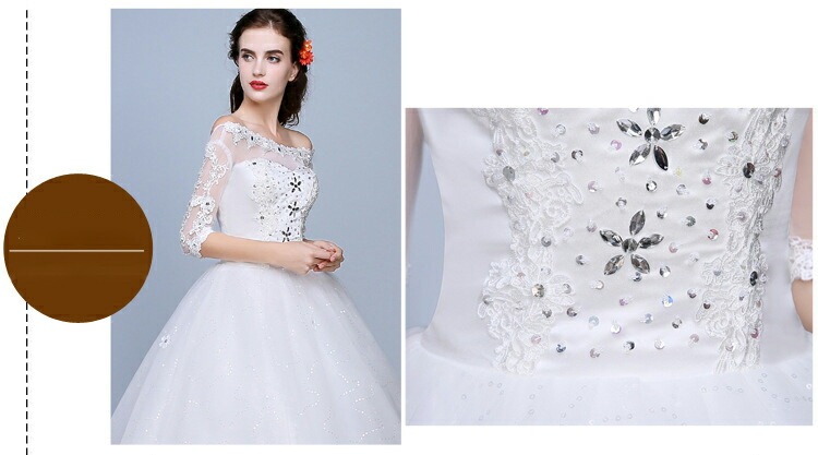 ウエディングドレス 7分袖 ステージドレス 結婚式 二次会 イブニングドレス 披露宴 海外挙式 編み上げタイプ バックレス 豪華ドレス プリンセスラインドレス 前撮りドレス フォーマルドレス 撮影 お