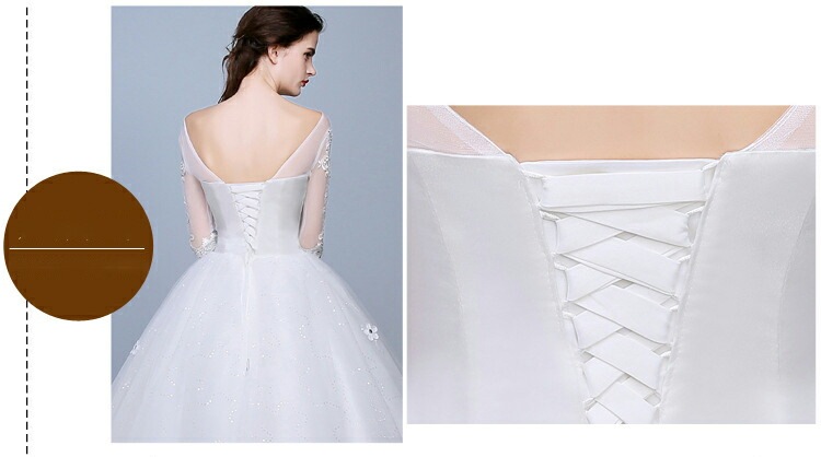 ウエディングドレス 7分袖 ステージドレス 結婚式 二次会 イブニングドレス 披露宴 海外挙式 編み上げタイプ バックレス 豪華ドレス プリンセスラインドレス 前撮りドレス フォーマルドレス 撮影 お