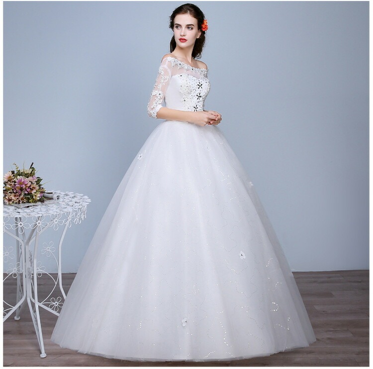 ウエディングドレス 7分袖 ステージドレス 結婚式 二次会 イブニングドレス 披露宴 海外挙式 編み上げタイプ バックレス 豪華ドレス プリンセスラインドレス 前撮りドレス フォーマルドレス 撮影 お