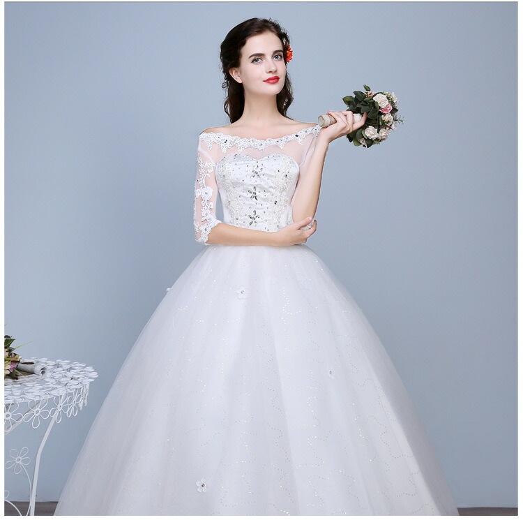 ウエディングドレス 7分袖 ステージドレス 結婚式 二次会 イブニングドレス 披露宴 海外挙式 編み上げタイプ バックレス 豪華ドレス プリンセスラインドレス 前撮りドレス フォーマルドレス 撮影 お