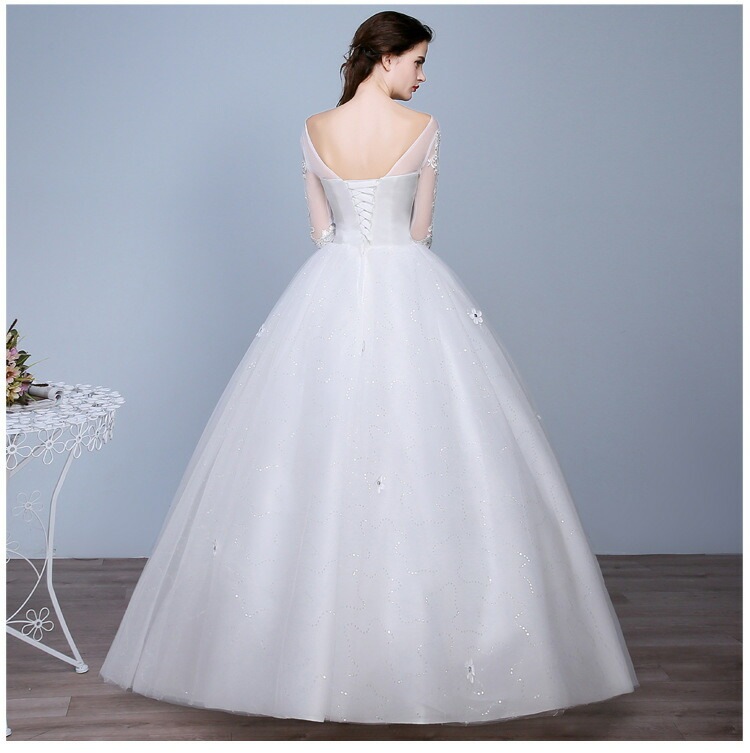 ウエディングドレス 7分袖 ステージドレス 結婚式 二次会 イブニングドレス 披露宴 海外挙式 編み上げタイプ バックレス 豪華ドレス プリンセスラインドレス 前撮りドレス フォーマルドレス 撮影 お