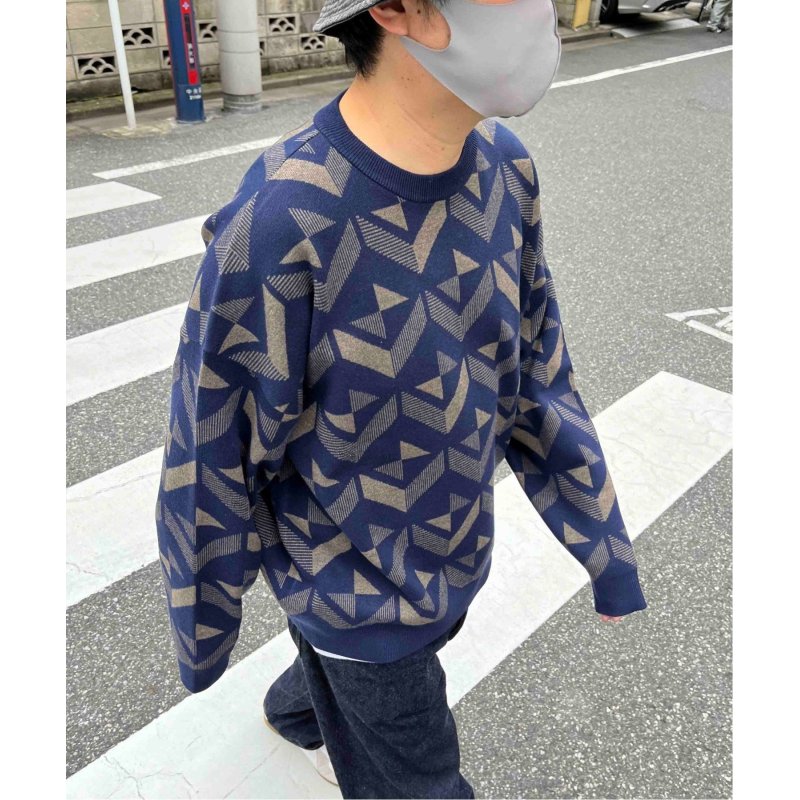 幾何柄クルーネックオーバーニット 幾何柄クルーネックオーバーニット