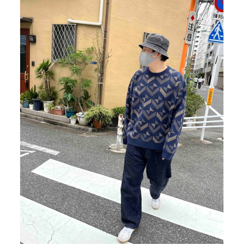 幾何柄クルーネックオーバーニット 幾何柄クルーネックオーバーニット