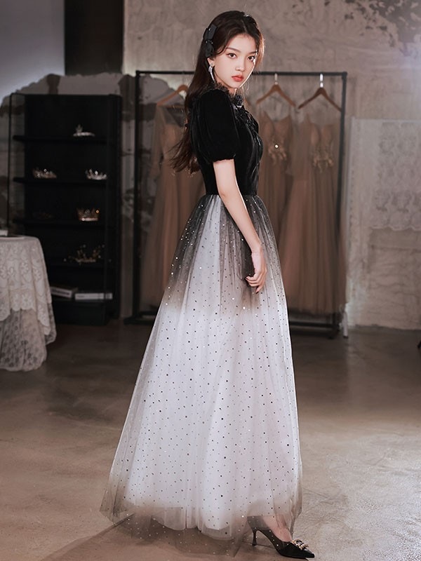 パーティードレス 演奏会ドレス ワンピース ロング ミモレ丈 結婚式 演奏会 二次会 大きいサイズ 袖あり 半袖 シースルー ドット柄 フレア Aライン チュール ロングドレス ミモレ丈ドレス ビッグリボン オフショルダー ピアノ