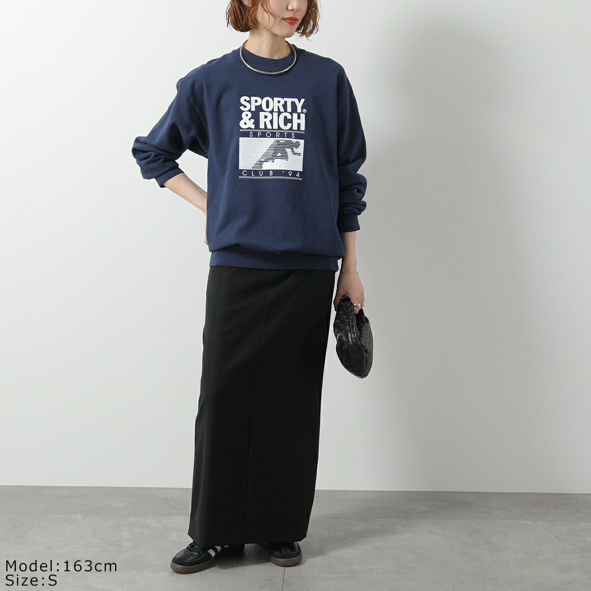 SPORTY＆RICH スポーティアンドリッチ トレーナー CR885 レディース スウェット 裏起毛 ロゴ クルーネック NAVY