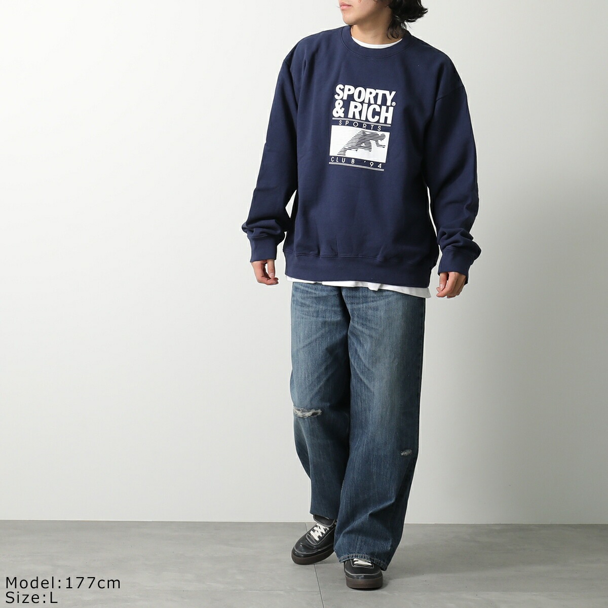 SPORTY＆RICH スポーティアンドリッチ トレーナー CR885 レディース スウェット 裏起毛 ロゴ クルーネック NAVY