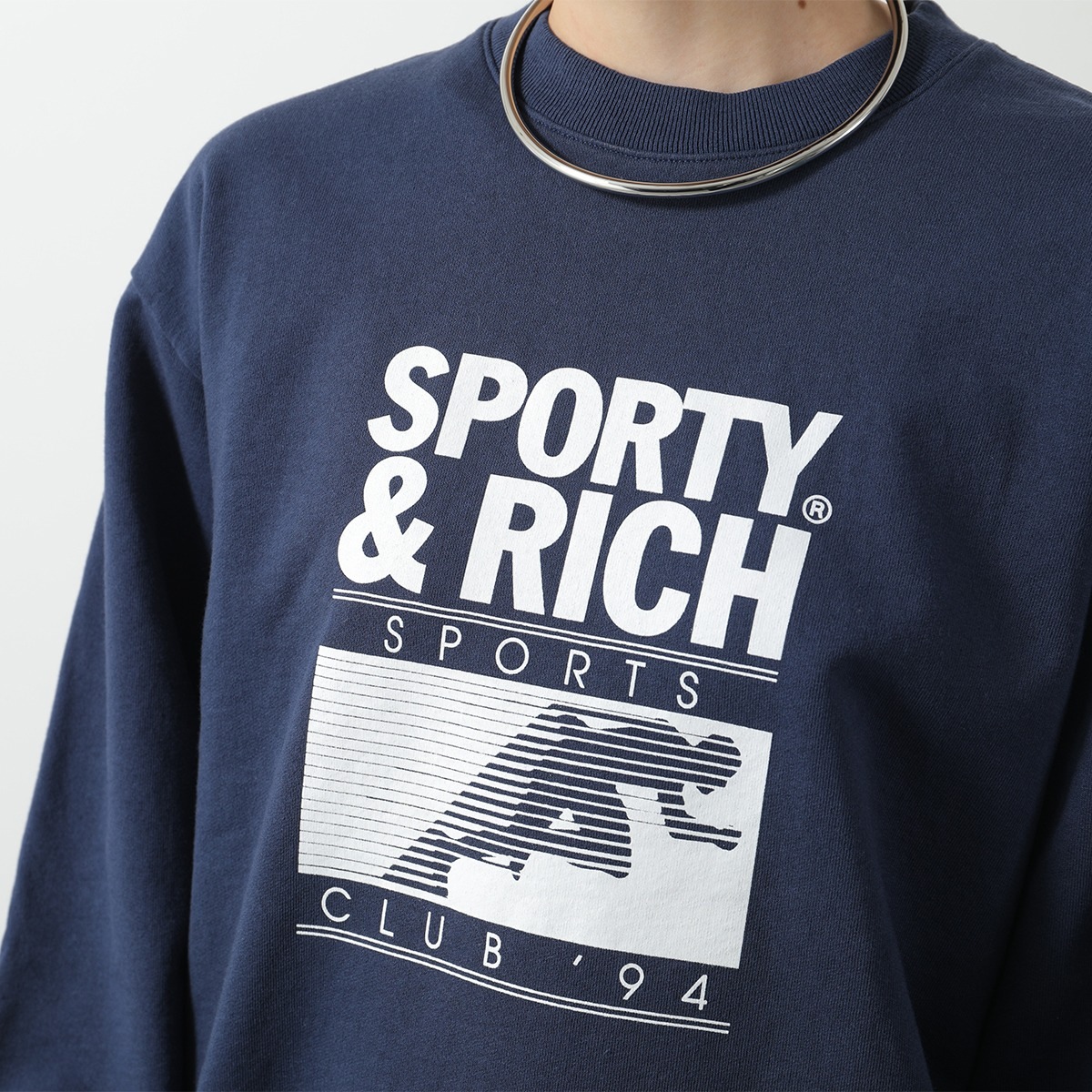 SPORTY＆RICH スポーティアンドリッチ トレーナー CR885 レディース スウェット 裏起毛 ロゴ クルーネック NAVY