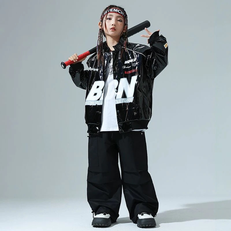 街舞児童潮服ヒップホップ機関車皮衣少女ジャズ男児セットhiphop童装爆街公演服