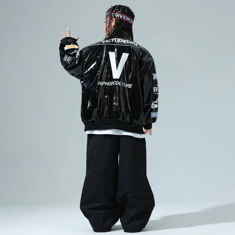 街舞児童潮服ヒップホップ機関車皮衣少女ジャズ男児セットhiphop童装爆街公演服