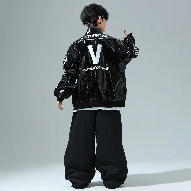 街舞児童潮服ヒップホップ機関車皮衣少女ジャズ男児セットhiphop童装爆街公演服