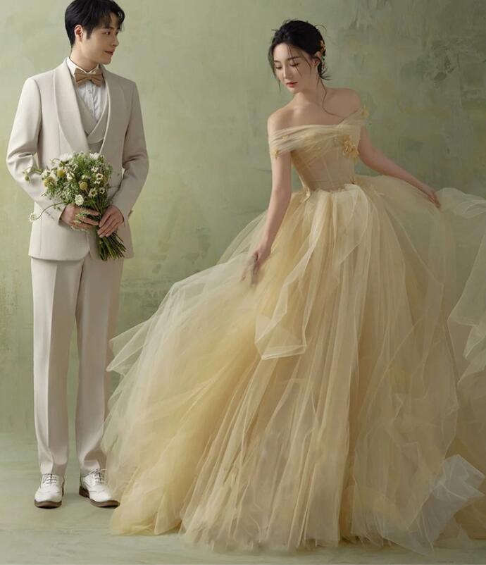 ウェディングドレス フォトウェディング撮影 可愛い 結婚式ドレス きれいめ カラードレス 花嫁ドレス 前撮りドレス 後撮り 旅行 高級感 ロング ワンピース パーティードレス お姫様 成人式ドレス コ