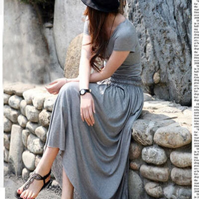 ワンピース ロングワンピース 半袖 ラウンドネック フレアワンピース ロング丈 フレア ウエストマーク かわいい 大人可愛い きれいめ シンプル 上品 おしゃれ 大人女子 レトロ ラフ ルーズ