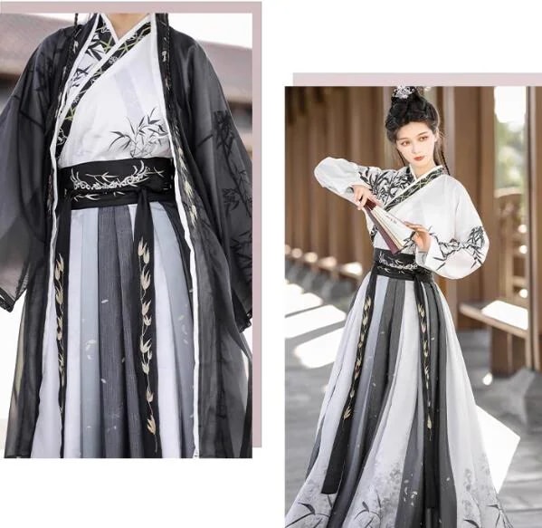 コスプレ 衣装 華流 ハロウィンメンズ レディース 振り袖の羽織付き 3点セット 水墨風 宋朝古代古典 舞台チャイナ服衣装 竹プリント 交差襟 おしゃれ舞台 ステージ 撮影衣装 学園祭 おしゃれ 中国