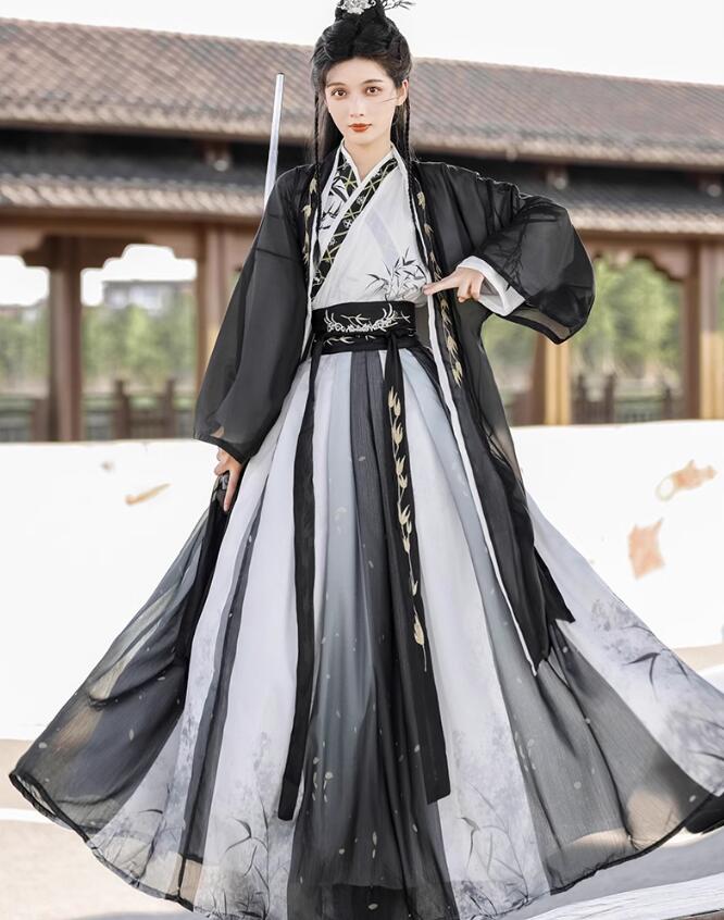 コスプレ 衣装 華流 ハロウィンメンズ レディース 振り袖の羽織付き 3点セット 水墨風 宋朝古代古典 舞台チャイナ服衣装 竹プリント 交差襟 おしゃれ舞台 ステージ 撮影衣装 学園祭 おしゃれ 中国