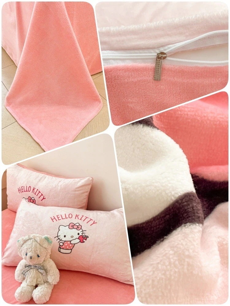 ハローキティ ミルクベルベット4点 冬用増厚掛け布団カバー クロミコーラルベルベットシーツ 子供用3点セット ハローキティ ミルクベルベット4点 冬用増厚掛け布団カバー クロミコーラルベルベットシーツ 子供用3点セット