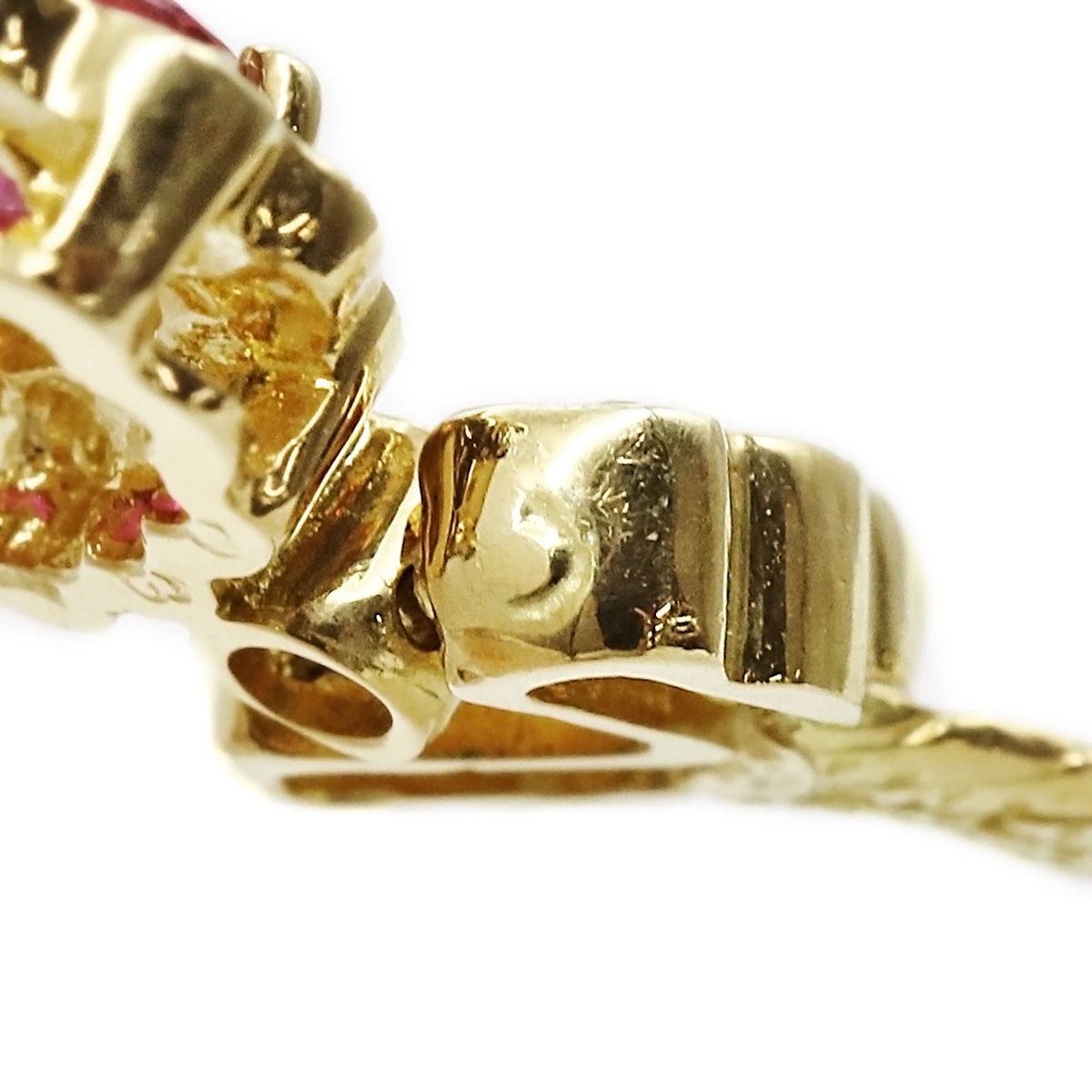 ブレスレット K18YG ルビー ダイヤモンド イエローゴールド Au750 18K ルビー 赤 ダイヤ パヴェ オーバル フラワーモチーフ 花形 フラットチェーン 【中古】