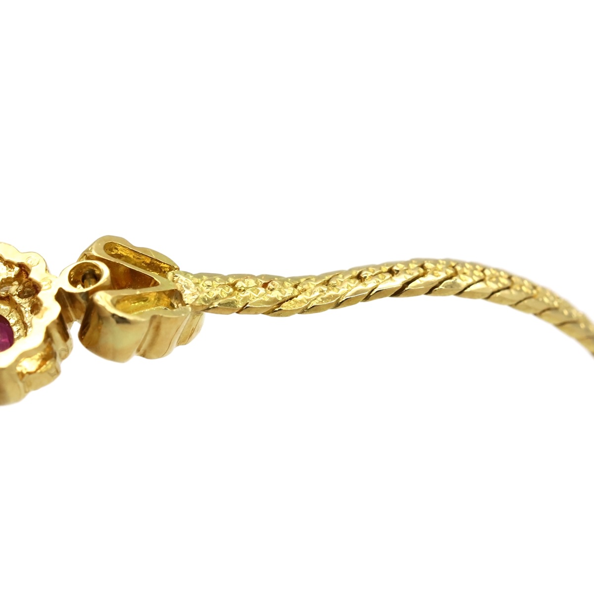 ブレスレット K18YG ルビー ダイヤモンド イエローゴールド Au750 18K ルビー 赤 ダイヤ パヴェ オーバル フラワーモチーフ 花形 フラットチェーン 【中古】