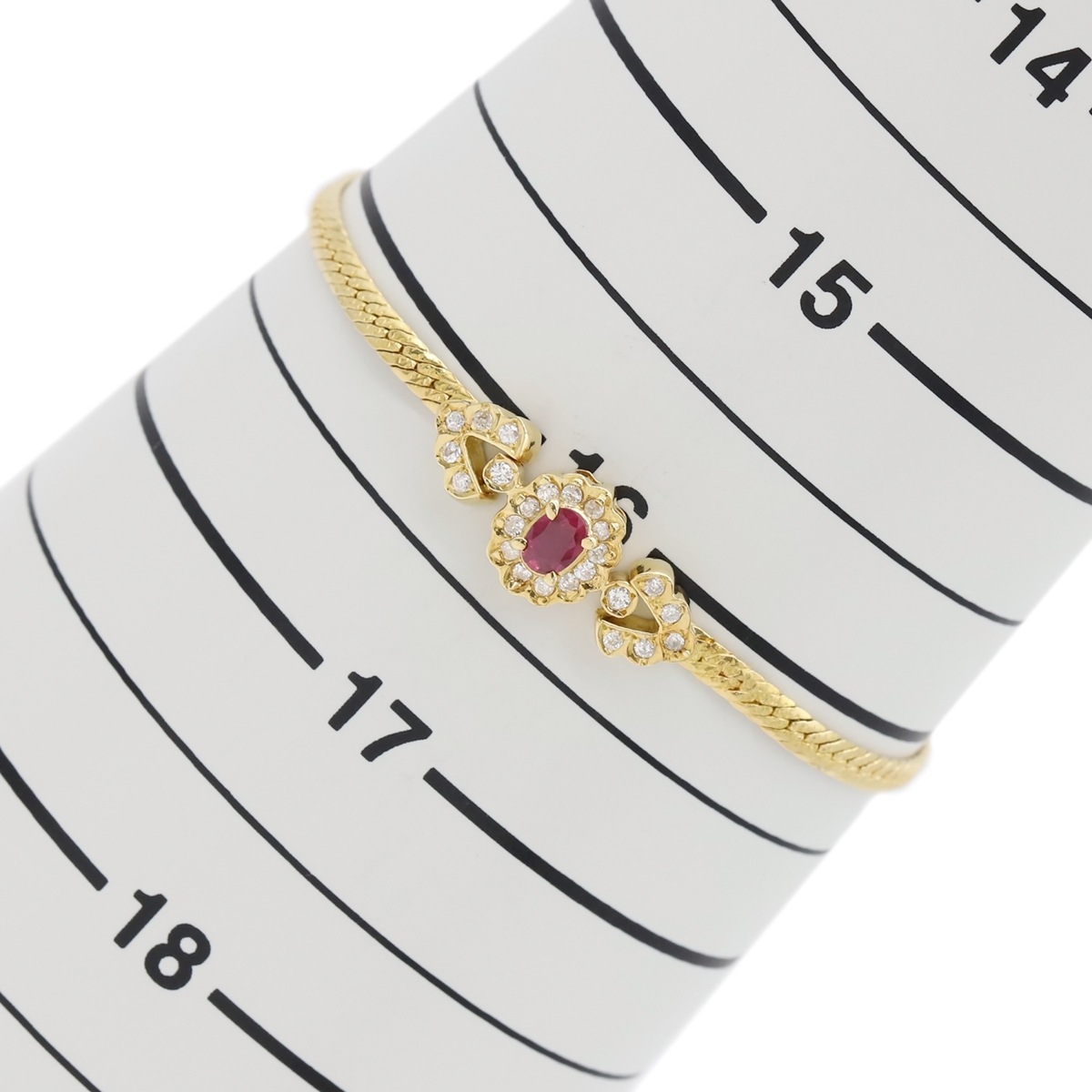 ブレスレット K18YG ルビー ダイヤモンド イエローゴールド Au750 18K ルビー 赤 ダイヤ パヴェ オーバル フラワーモチーフ 花形 フラットチェーン 【中古】