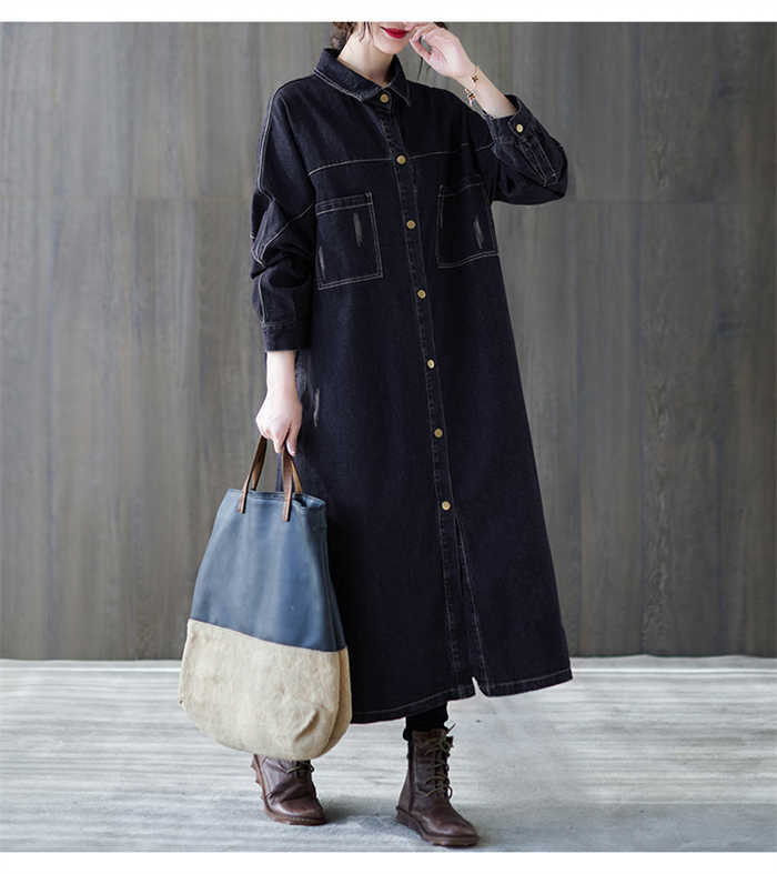 ワンピース レディース 春 秋 ロング ワンピース ロングワンピース 長袖 ワンピ デニムワンピース デニム ワンピース 無地 aライン Ａライン 体型カバー ゆったり ゆるっとワンピース シンプル