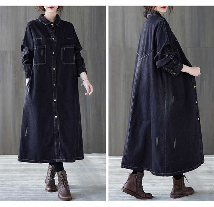 ワンピース レディース 春 秋 ロング ワンピース ロングワンピース 長袖 ワンピ デニムワンピース デニム ワンピース 無地 aライン Ａライン 体型カバー ゆったり ゆるっとワンピース シンプル