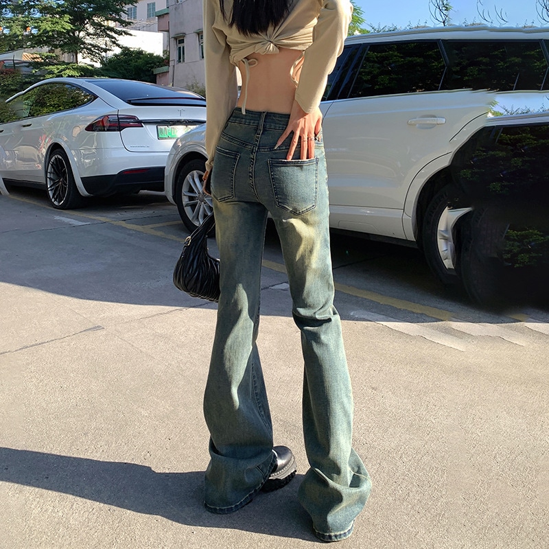 Yc&レトロノスタルジアローウエストフレアパンツファッション多用途ドレープフロアモッピングジーンズレディース&レギュラーシンベルベット