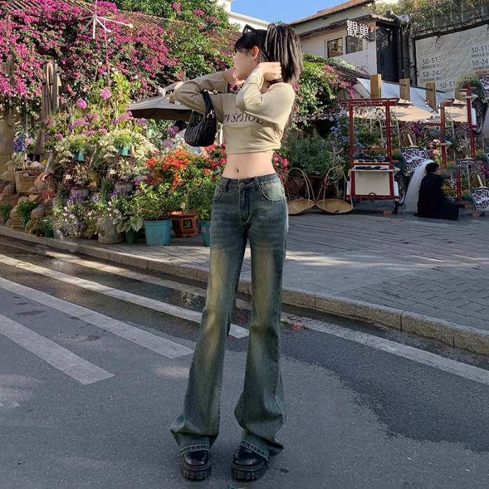 Yc&レトロノスタルジアローウエストフレアパンツファッション多用途ドレープフロアモッピングジーンズレディース&レギュラーシンベルベット