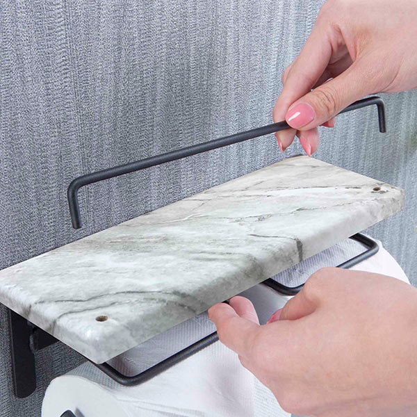 トイレットペーパーホルダー 棚付 大理石調 2連タイプ 幅27.5cm ペーパーホルダー トイレットペーパー ダブル 2連 棚 棚付き 小物置き トイレ ペーパー収納 ホルダー ペーパー押さえ