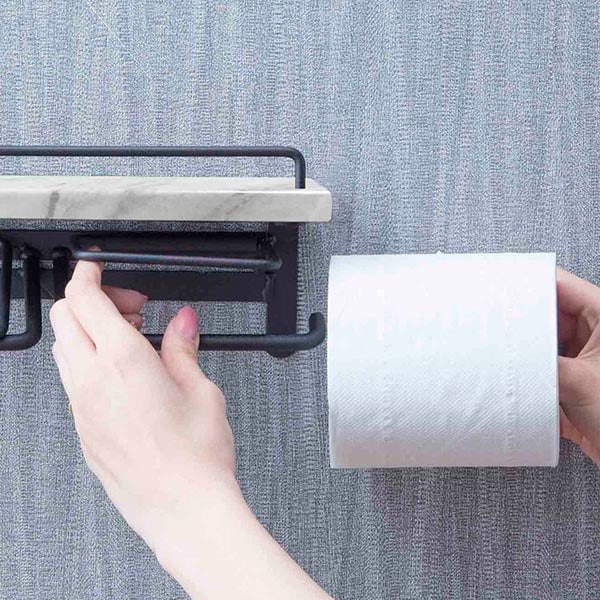 トイレットペーパーホルダー 棚付 大理石調 2連タイプ 幅27.5cm ペーパーホルダー トイレットペーパー ダブル 2連 棚 棚付き 小物置き トイレ ペーパー収納 ホルダー ペーパー押さえ
