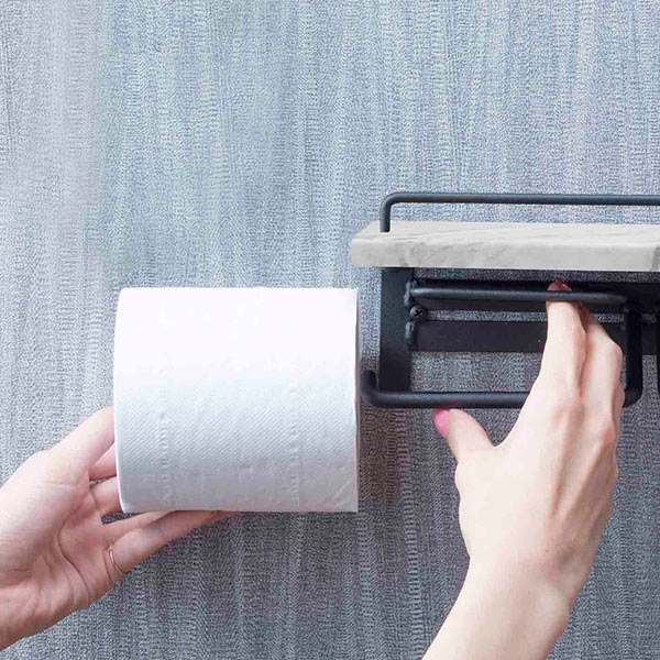 トイレットペーパーホルダー 棚付 大理石調 2連タイプ 幅27.5cm ペーパーホルダー トイレットペーパー ダブル 2連 棚 棚付き 小物置き トイレ ペーパー収納 ホルダー ペーパー押さえ