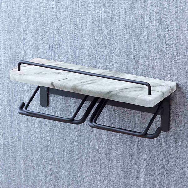 トイレットペーパーホルダー 棚付 大理石調 2連タイプ 幅27.5cm ペーパーホルダー トイレットペーパー ダブル 2連 棚 棚付き 小物置き トイレ ペーパー収納 ホルダー ペーパー押さえ