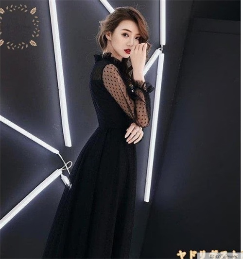 黒ロングドレス ハイネック お呼ばれ ドレス パーティードレス 着痩せ 成人式 演奏会 卒業式