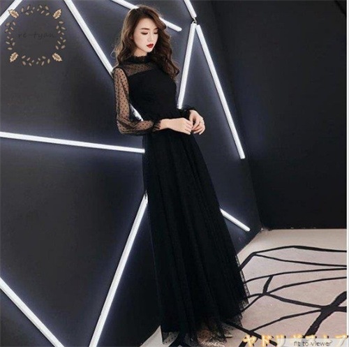 黒ロングドレス ハイネック お呼ばれ ドレス パーティードレス 着痩せ 成人式 演奏会 卒業式
